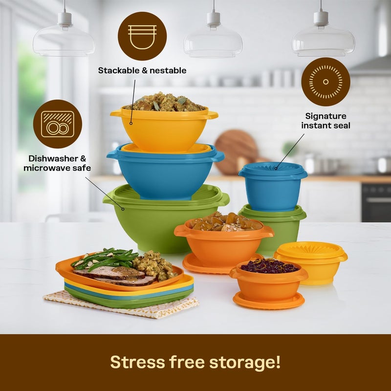 Tupperware مجموعة التراث الرجعية، مجموعة حاويات تخزين الطعام من الأطباق والأوعية بألوان رجعية، آمنة في غسالة الصحون وخالية من BPA - Image 4